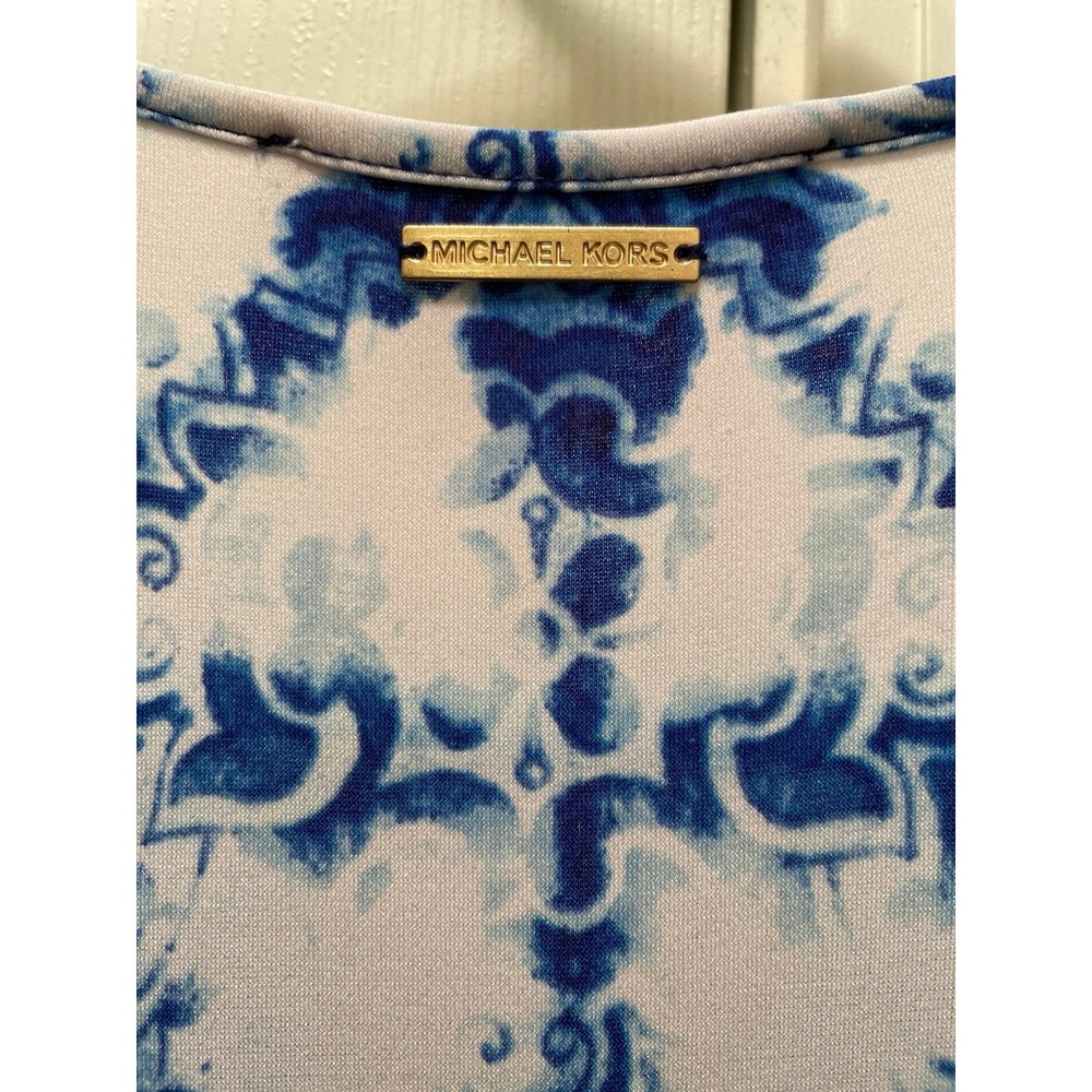 Michael Kors Glazed Tile Tie Dye Maxi Dress Royal Blue & White Women's X-Small - Picture 3 of 6